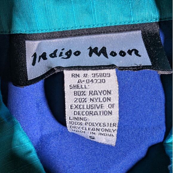 Vtg Y2K Indigo Moon Turquoise Blue Green Floral Embroidered Patchwork Jacket S - Picture 3 of 3